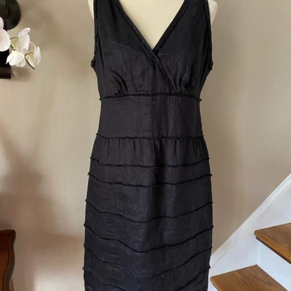 Talbots Tiered Black Linen Dress 10 - Picture 7 of 8